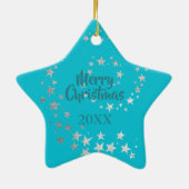 Poodle Dog Silver Stars Blauwgroen kerst Keramisch Ornament (Achterkant)