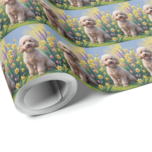Poodle Dog Spring Bloemen Schilderij Cadeaupapier (Rol Hoek)