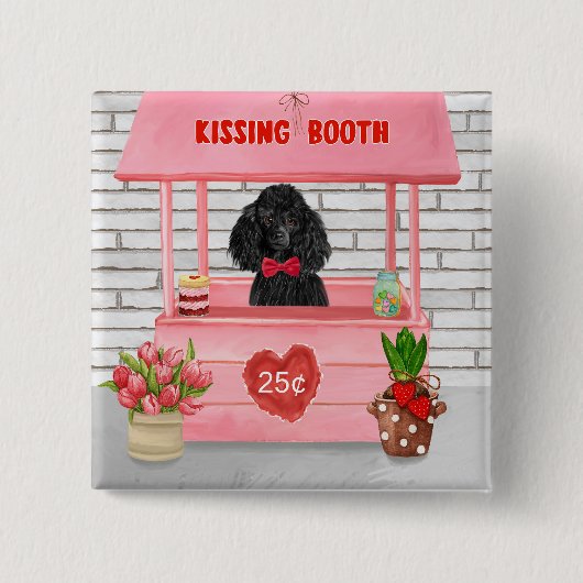 poodle Dog Valentijnsdag Kissing Booth Vierkante Button 5,1 Cm (Voorkant)