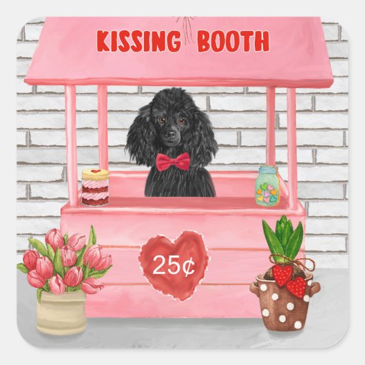 poodle Dog Valentijnsdag Kissing Booth Vierkante Sticker (Voorkant)
