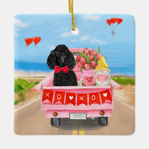 Poodle Dog Valentijnsdag Truck Hearts Keramisch Ornament