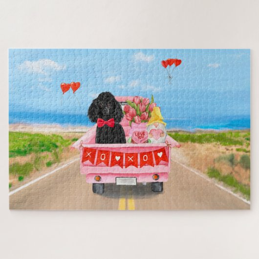 Poodle Dog Valentijnsdag Truck Hearts Legpuzzel (Horizontaal)
