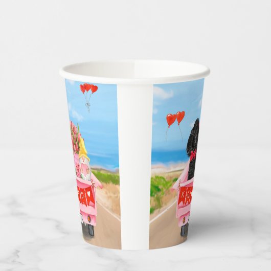 Poodle Dog Valentijnsdag Truck Hearts Papieren Bekers (Links)