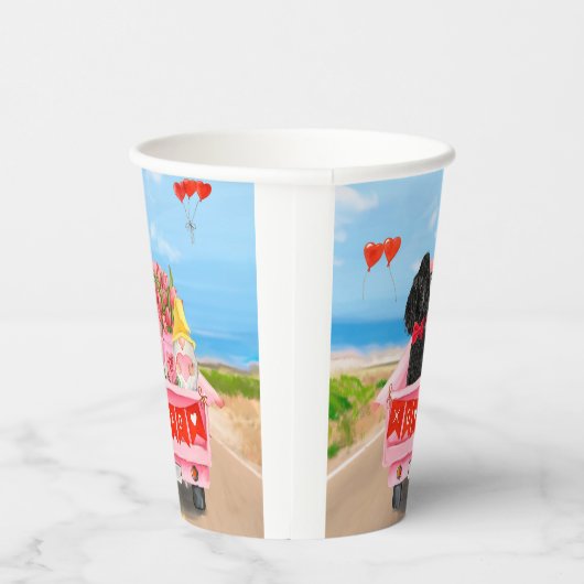 Poodle Dog Valentijnsdag Truck Hearts Papieren Bekers (Rechts)