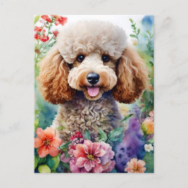 Poodle Dog Waterverf Bloemenkunst Briefkaart