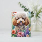 Poodle Dog Waterverf Bloemenkunst Briefkaart (Staand voorkant)