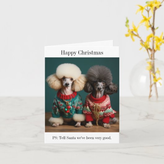 Poodle Dogs Christmas Kaart (Gele Bloem)