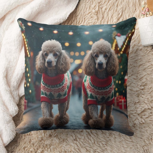 Poodle Dogs Christmas Snow Holiday  Kussen (Deken)