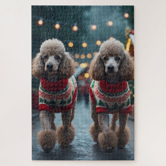 Poodle Dogs Christmas Snow Holiday  Legpuzzel (Verticaal)