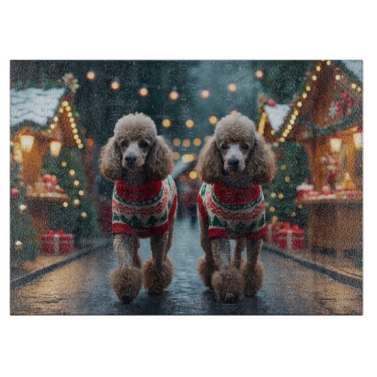 Poodle Dogs Christmas Snow Holiday  Snijplank (Voorkant)