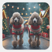 Poodle Dogs Christmas Snow Holiday  Vierkante Sticker (Voorkant)