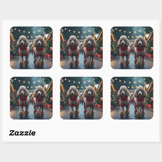 Poodle Dogs Christmas Snow Holiday Vierkante Sticker (Vel)