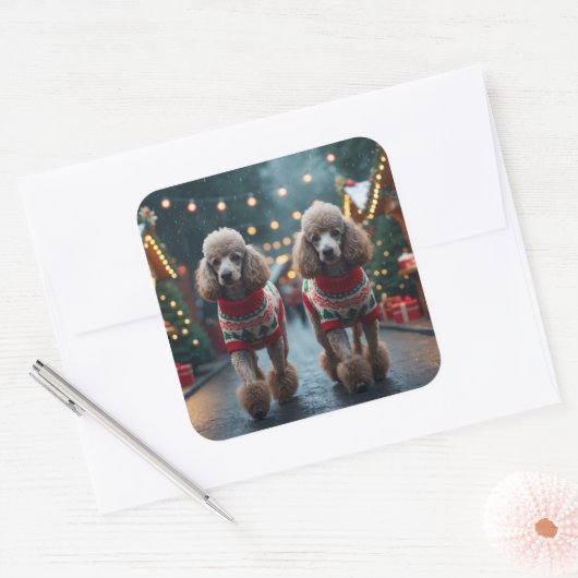Poodle Dogs Christmas Snow Holiday  Vierkante Sticker (Envelop)