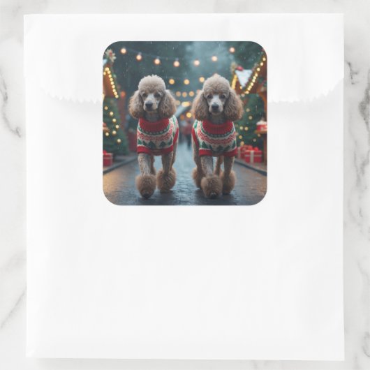 Poodle Dogs Christmas Snow Holiday Vierkante Sticker (Tas)