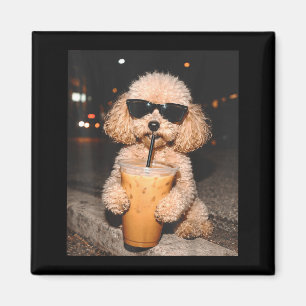 Poodle drinkt ijskoffie grappige hond meme magneet