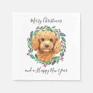 Poodle Elegant Dog Wreath Merry Kerstmis Servet