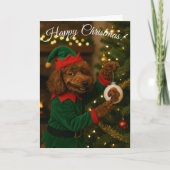 Poodle Elf schattige grappige kerstbal kerstkaart Feestdagen Kaart (Voorkant)