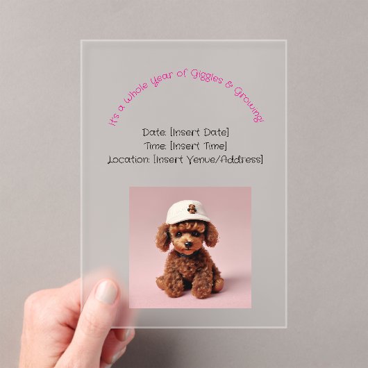 Poodle Feest Pup Acryl Uitnodigingen (Insitu (Draagbaar))