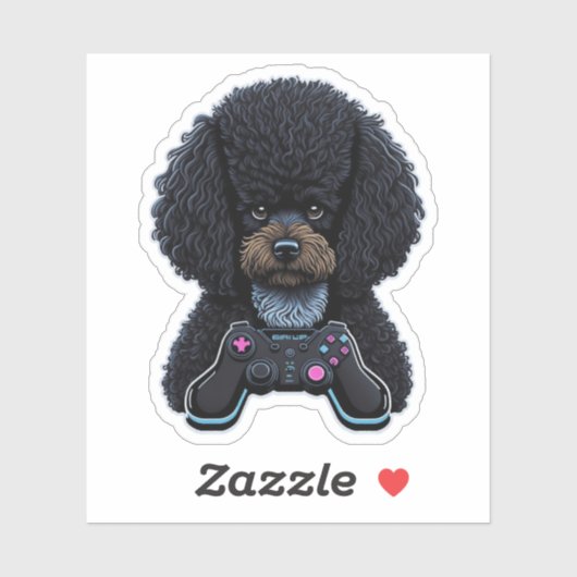 Poodle Gamer With Joystick  Sticker (Vel)