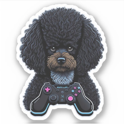 Poodle Gamer With Joystick  Sticker (Voorkant)