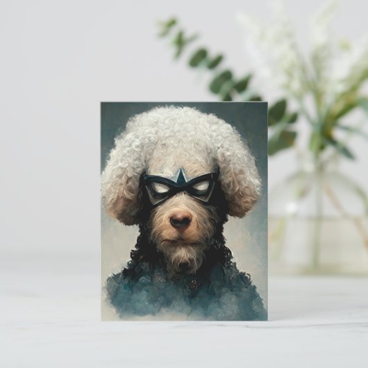 Poodle gedraaid als superheld Dog Briefkaart (Staand voorkant)