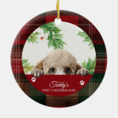 Poodle Gepersonaliseerde Eerste Kerstmis Keramisch Ornament (Achterkant)