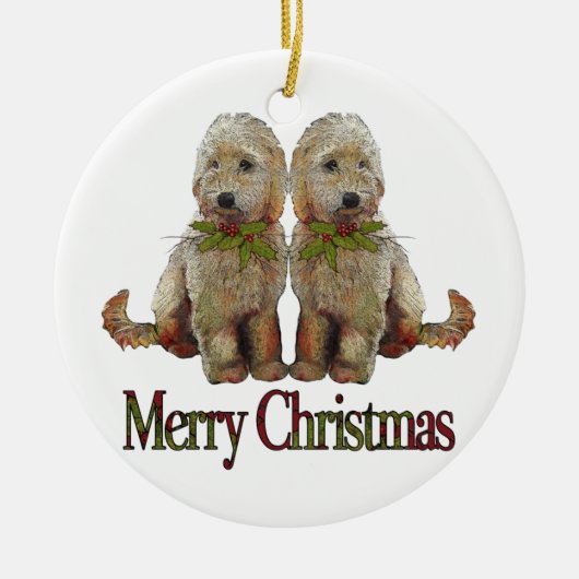 Poodle, Golden Doodle Couple Kerstmis: Kunst Keramisch Ornament (Voorkant)