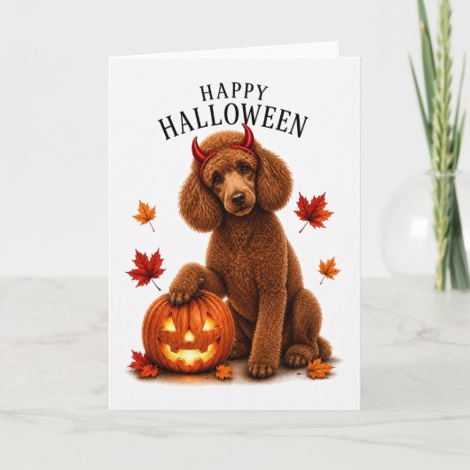 Poodle Halloween Duivel Hond Kaart (Voorkant)