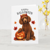 Poodle Halloween Duivel Hond Kaart (Gele Bloem)