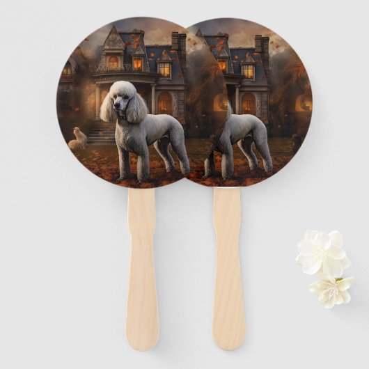 Poodle Halloween Griezelen Handwaaier (Voorkant en achterkant)