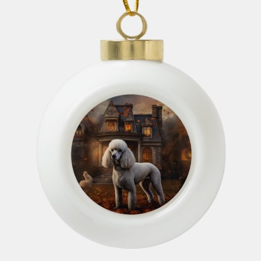 Poodle Halloween Griezelen Keramische Bal Ornament (Voorkant)