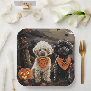 Poodle Halloween Griezelen Papieren Bordje