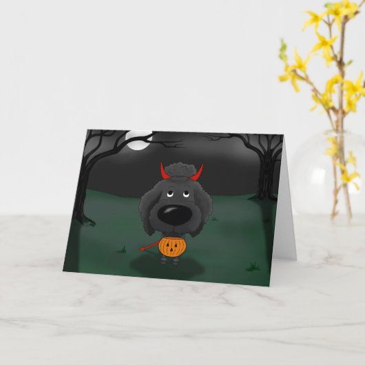 Poodle Halloween Kaart (Gele Bloem)