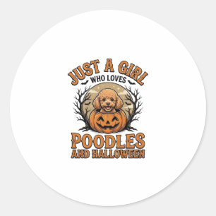 Poodle Halloween Meisje Vintage Pompoen Hond Shirt Ronde Sticker