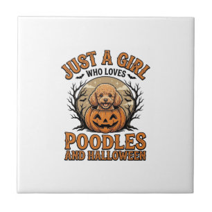 Poodle Halloween Meisje Vintage Pompoen Hond Shirt Tegeltje