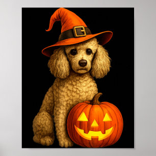 Poodle Halloween Pompoen Heksenhoed Hond Kunst Fam Poster
