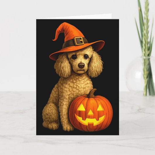 Poodle Halloween Pumpkin Witch Hat Dog Art Family  Kaart (Voorkant)