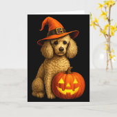 Poodle Halloween Pumpkin Witch Hat Dog Art Family  Kaart (Gele Bloem)