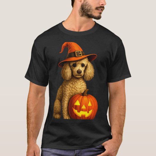 Poodle Halloween Pumpkin Witch Hat Dog Art Family  T-shirt (Voorkant)