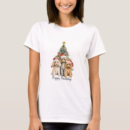 Poodle Happy Pawlidays T-shirt (Voorkant)