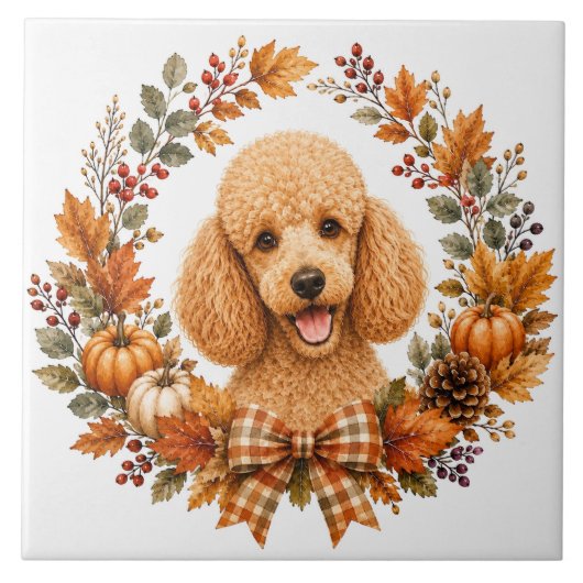 Poodle Herfstkrans Tegeltje (Voorkant)