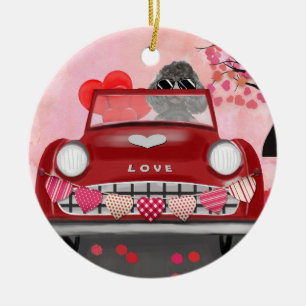 Poodle Hond Auto met Hartjes Valentijnsdag Keramisch Ornament