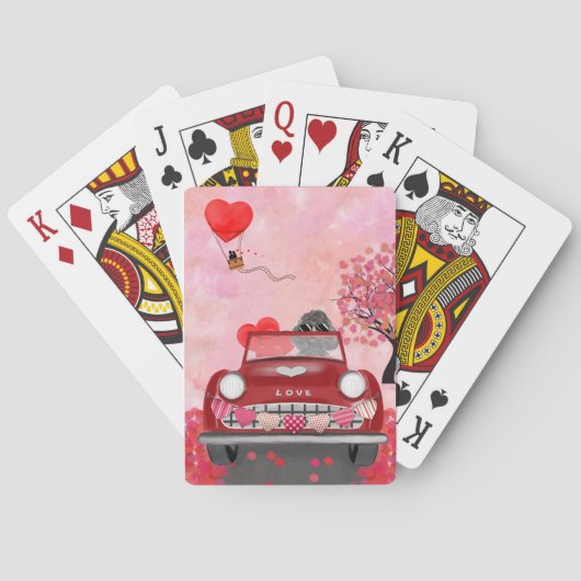Poodle Hond Auto met Hartjes Valentijnsdag Pokerkaarten (Achterkant)