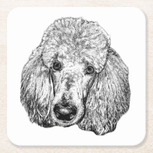Poodle-hond coaster – Zwart & Witte Gezichts Kunst Kartonnen Onderzetters