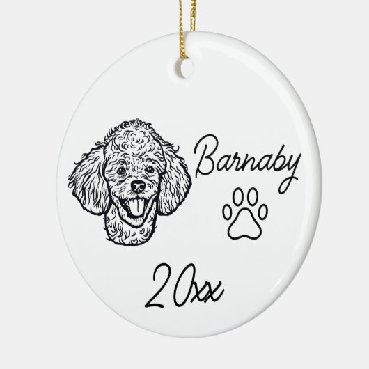 Poodle-hond eigen naam & jaar lijnkunst keramisch ornament (Links)