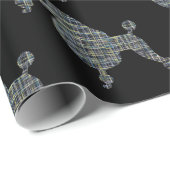 Poodle-hond geel & blauw raster cadeaupapier (Rol Hoek)