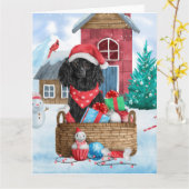 Poodle Hond In sneeuw Kerstmis Hondenhok Kaart (Gele Bloem)