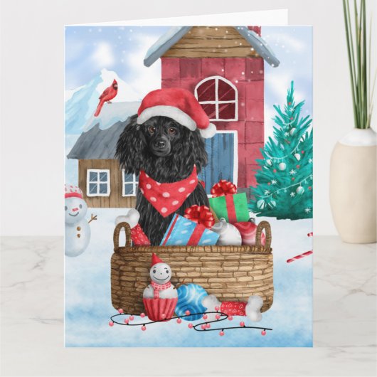 Poodle Hond In sneeuw Kerstmis Hondenhok Kaart (Voorkant)