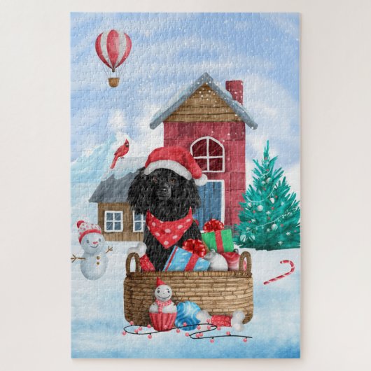 Poodle Hond In sneeuw Kerstmis Hondenhok Legpuzzel (Verticaal)