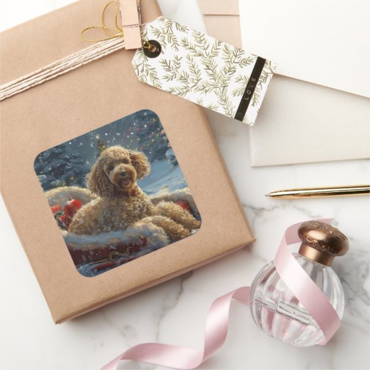 Poodle Hond Kerst Festiviteit Vierkante Sticker (Geschenken)